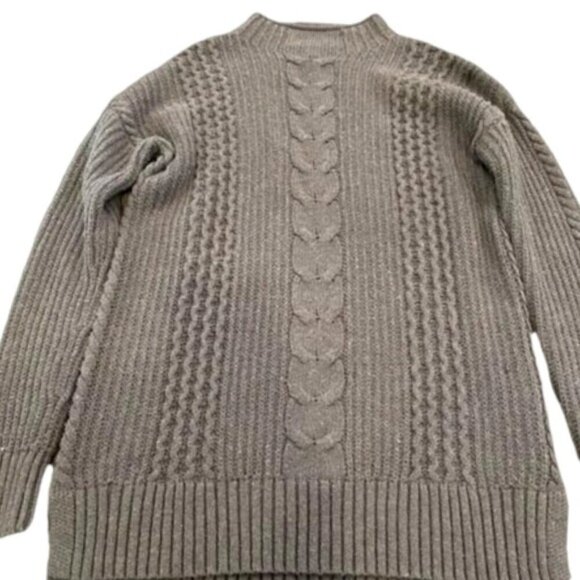 Long Tall Sally Women's Cable Knit Turtleneck Pullover Gray Sweater Size Small - Picture 2 of 5